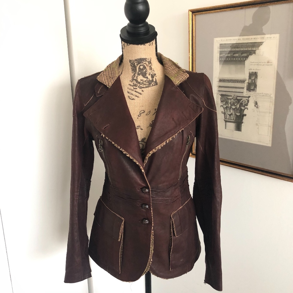 Projecta Brown Leather Blazer Jacket S/M